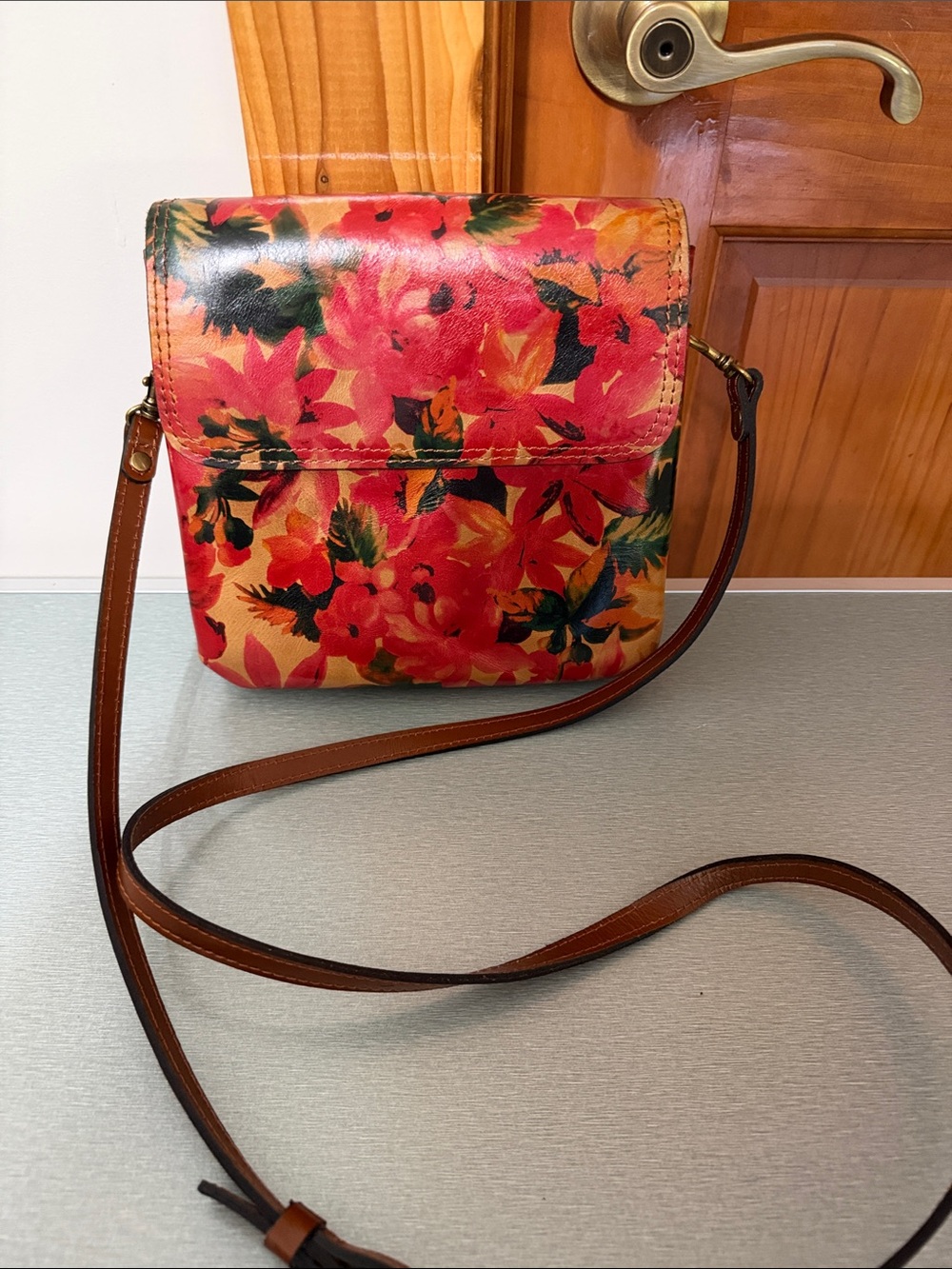 Patrica Nash Floral Crossbody Bag in Red and Tan